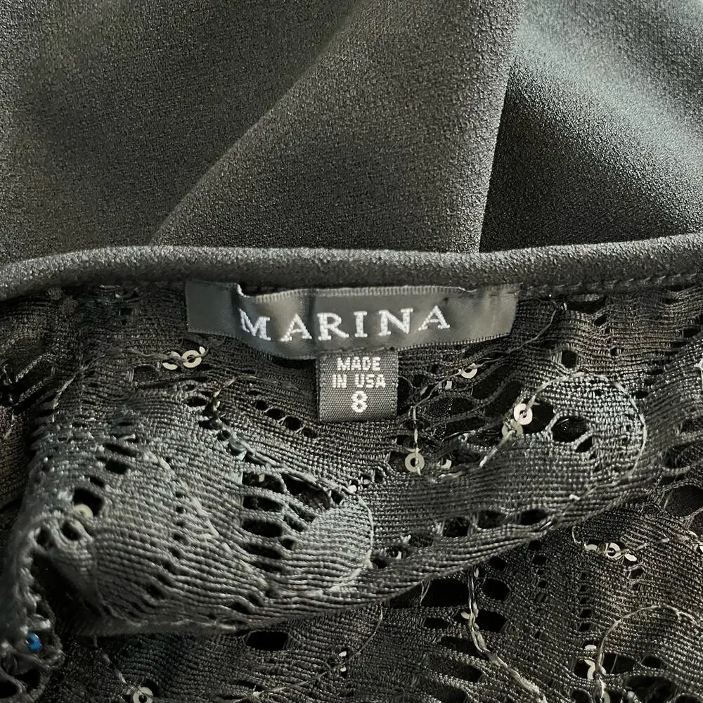 Marina Sequin Lace Dress Black Shift Mini Size 8 LBD